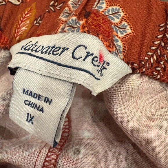 Coldwater Creek Women Plus 1X Terra Haven Pant Cinnamon Floral Pull On Wide Leg - Picture 8 of 11